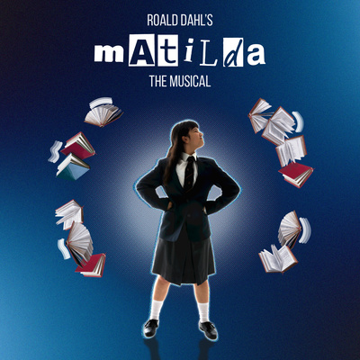 A girl wearing a school uniform stands with her hands on her hips, a number of books hovering around her.