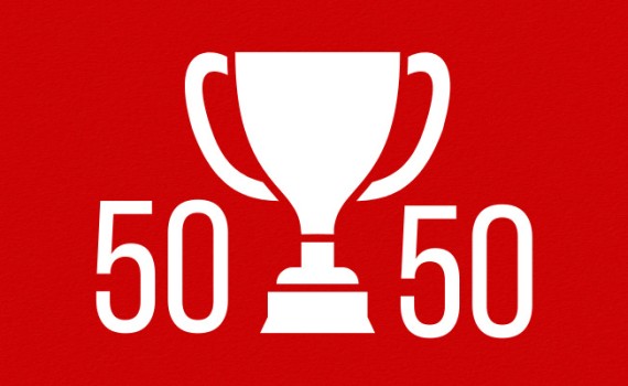 A simple illustration of a trophy with the number 50 to both its left and right sides.