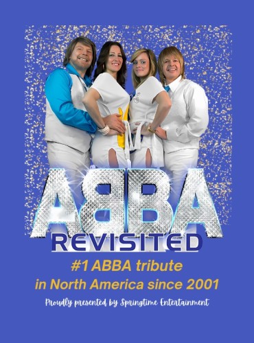 The four members of the ABBA Revisited tribute pose, dressed as the band.