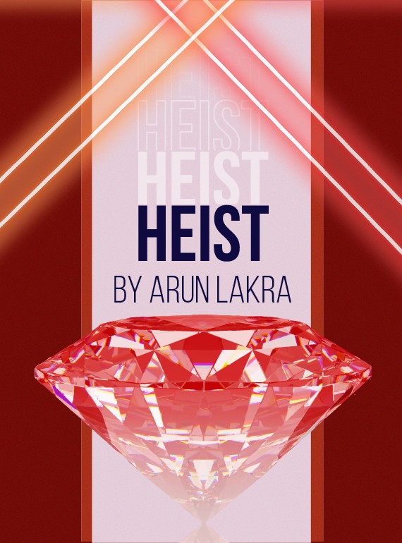 A large red diamond is centred under the title 'Heist', with security lasers crossing diagonally above.